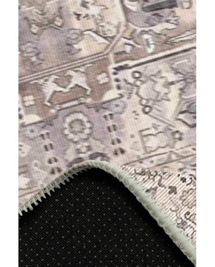 Ayralfa Desenli Pamuk Tabanlı Yıkanabilen Kaymaz Antibakteriyel Şönil Salon Halısı