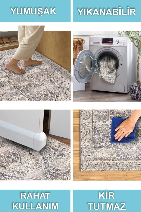 Ayralfa Desenli Pamuk Tabanlı Yıkanabilen Kaymaz Antibakteriyel Şönil Salon Halısı