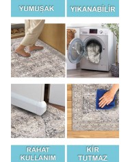 Ayralfa Desenli Pamuk Tabanlı Yıkanabilen Kaymaz Antibakteriyel Şönil Salon Halısı