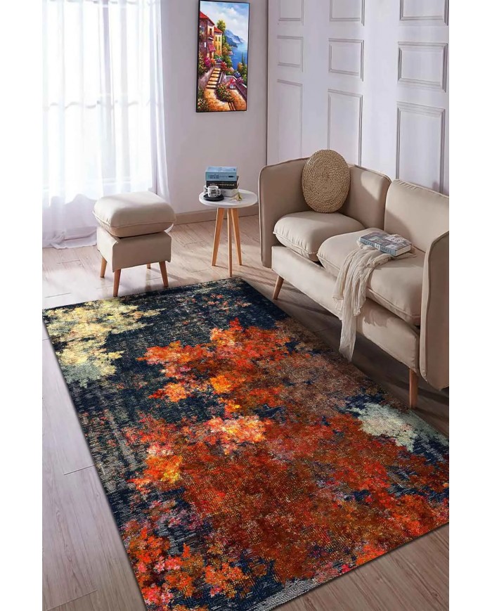 Ayris Desenli Pamuk Tabanlı Yıkanabilen Kaymaz Antibakteriyel Şönil Salon Halısı