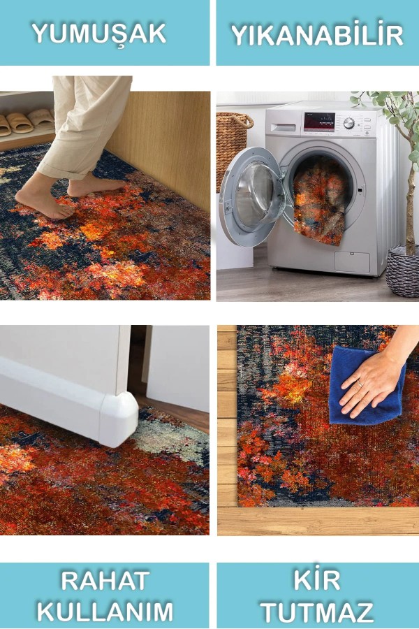 Ayris Desenli Pamuk Tabanlı Yıkanabilen Kaymaz Antibakteriyel Şönil Salon Halısı