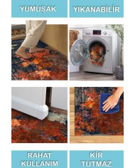 Ayris Desenli Pamuk Tabanlı Yıkanabilen Kaymaz Antibakteriyel Şönil Salon Halısı