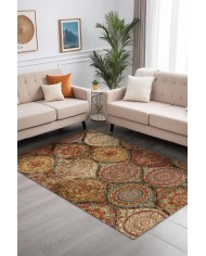 Azelya Desenli Pamuk Tabanlı Yıkanabilen Kaymaz Antibakteriyel Şönil Salon Halısı