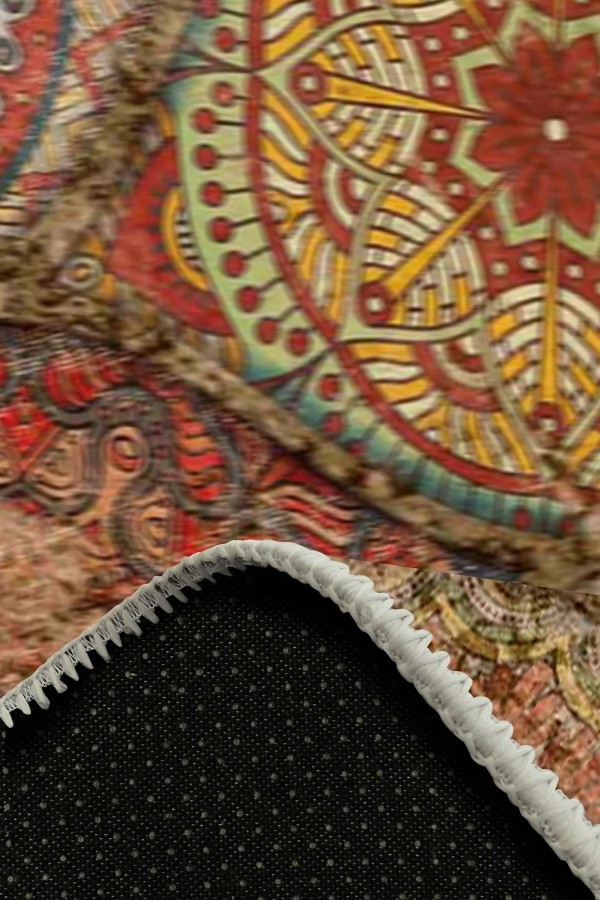 Azelya Desenli Pamuk Tabanlı Yıkanabilen Kaymaz Antibakteriyel Şönil Salon Halısı