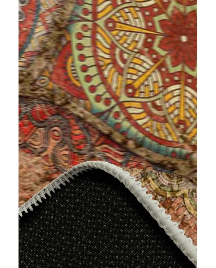 Azelya Desenli Pamuk Tabanlı Yıkanabilen Kaymaz Antibakteriyel Şönil Salon Halısı