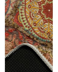 Azelya Desenli Pamuk Tabanlı Yıkanabilen Kaymaz Antibakteriyel Şönil Salon Halısı