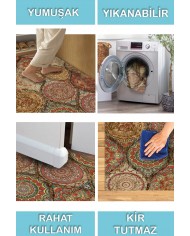 Azelya Desenli Pamuk Tabanlı Yıkanabilen Kaymaz Antibakteriyel Şönil Salon Halısı