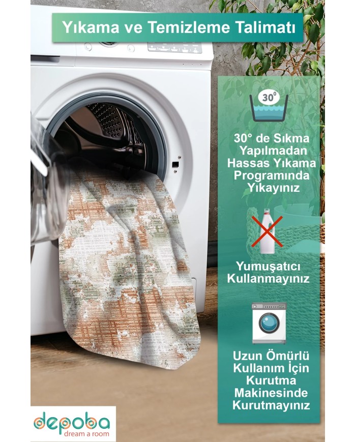 Marie Kadife Yıkanabilir Kaymaz Pamuk Tabanlı Antibakteriyel Salon Halısı