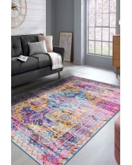 Begon Desenli Pamuk Tabanlı Yıkanabilen Kaymaz Antibakteriyel Şönil Salon Halısı