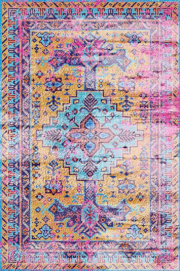 Begon Desenli Pamuk Tabanlı Yıkanabilen Kaymaz Antibakteriyel Şönil Salon Halısı