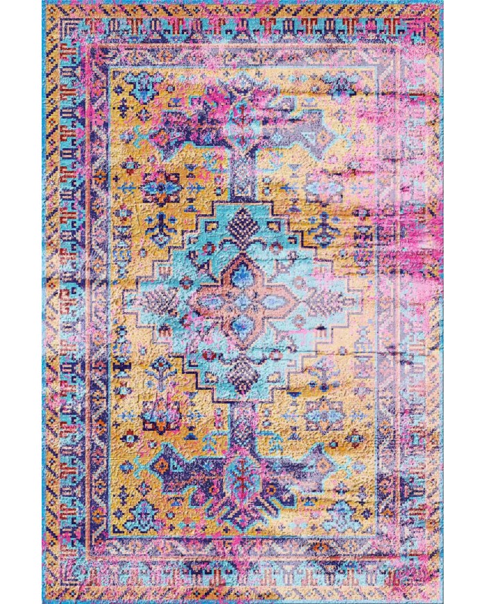 Begon Desenli Pamuk Tabanlı Yıkanabilen Kaymaz Antibakteriyel Şönil Salon Halısı