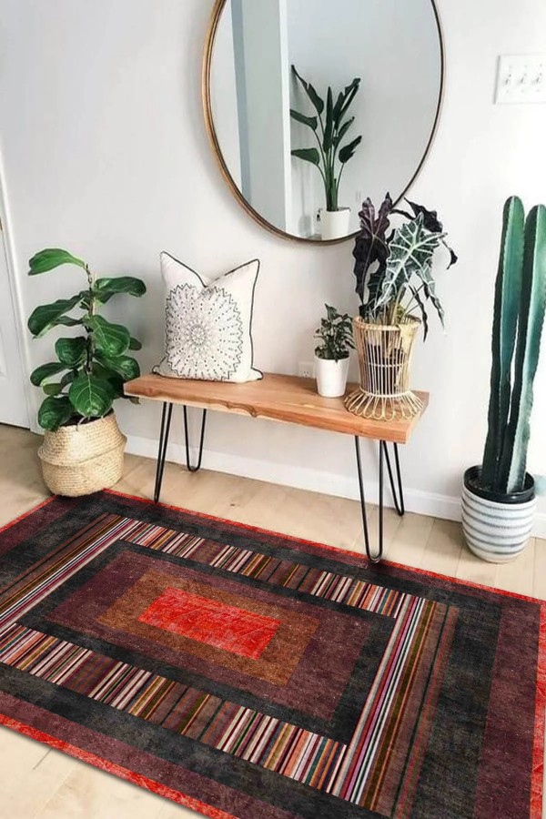 Bereys Desenli Pamuk Tabanlı Yıkanabilen Kaymaz Antibakteriyel Şönil Salon Halısı