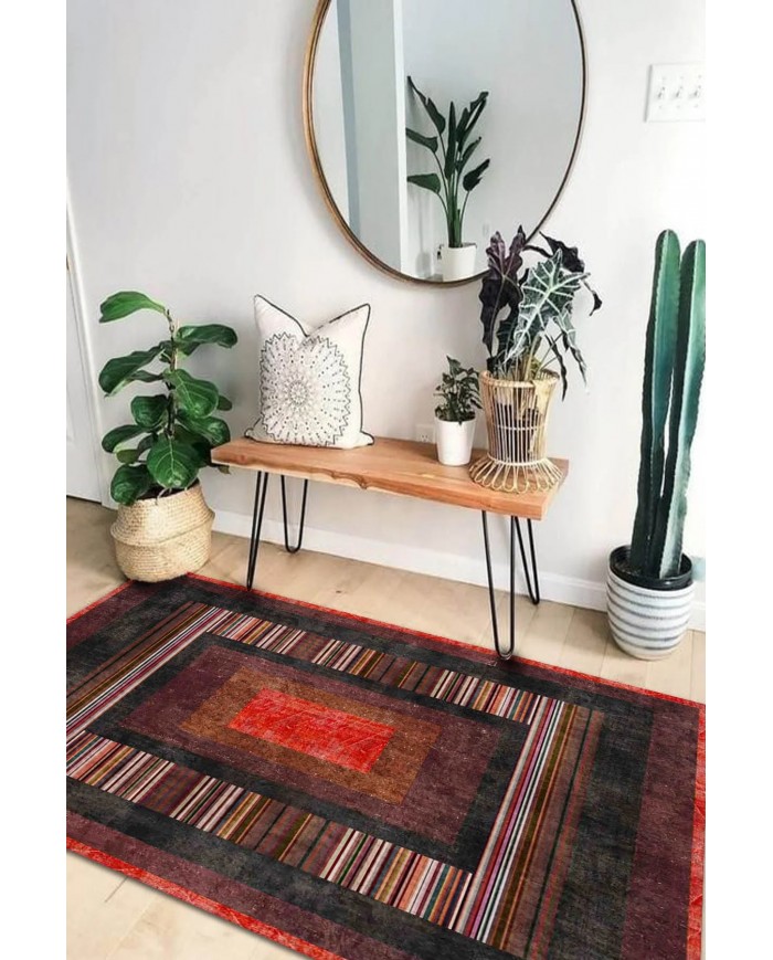 Bereys Desenli Pamuk Tabanlı Yıkanabilen Kaymaz Antibakteriyel Şönil Salon Halısı