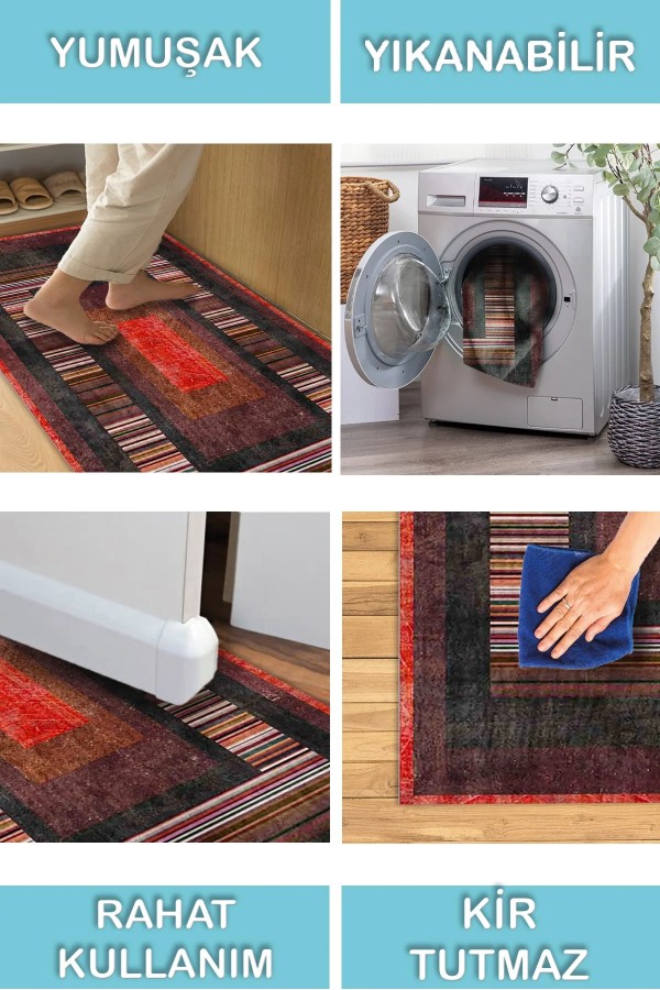 Bereys Desenli Pamuk Tabanlı Yıkanabilen Kaymaz Antibakteriyel Şönil Salon Halısı