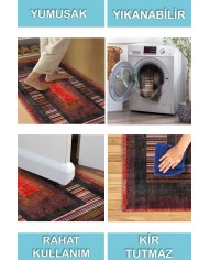 Bereys Desenli Pamuk Tabanlı Yıkanabilen Kaymaz Antibakteriyel Şönil Salon Halısı