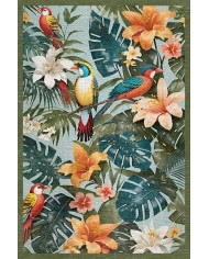 Bird Desenli Pamuk Tabanlı Yıkanabilen Kaymaz Antibakteriyel Şönil Salon Halısı