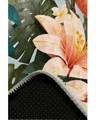 Bird Desenli Pamuk Tabanlı Yıkanabilen Kaymaz Antibakteriyel Şönil Salon Halısı