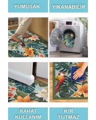 Bird Desenli Pamuk Tabanlı Yıkanabilen Kaymaz Antibakteriyel Şönil Salon Halısı