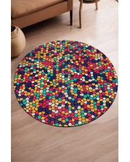 Blob Pamuk Tabanlı Yıkanabilen Kaymaz Antibakteriyel Şönil Yuvarlak Halı