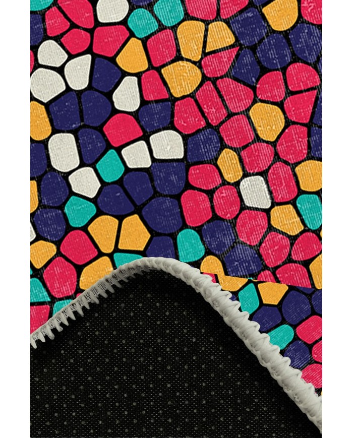 Blob Pamuk Tabanlı Yıkanabilen Kaymaz Antibakteriyel Şönil Yuvarlak Halı