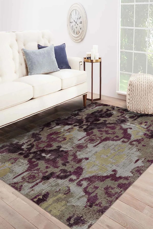 Brice Desenli Pamuk Tabanlı Yıkanabilen Kaymaz Antibakteriyel Şönil Salon Halısı