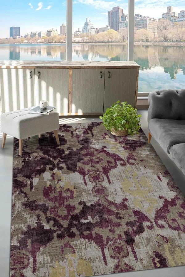 Brice Desenli Pamuk Tabanlı Yıkanabilen Kaymaz Antibakteriyel Şönil Salon Halısı