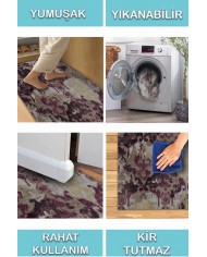 Brice Desenli Pamuk Tabanlı Yıkanabilen Kaymaz Antibakteriyel Şönil Salon Halısı