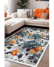 Bunch Desenli Pamuk Tabanlı Yıkanabilen Kaymaz Antibakteriyel Şönil Salon Halısı