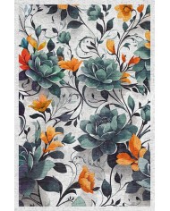 Bunch Desenli Pamuk Tabanlı Yıkanabilen Kaymaz Antibakteriyel Şönil Salon Halısı