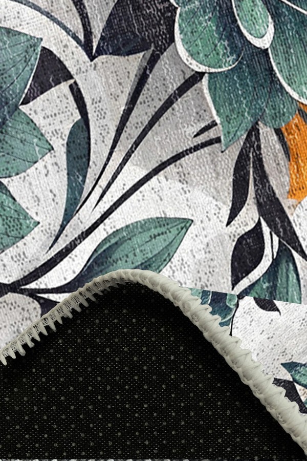 Bunch Desenli Pamuk Tabanlı Yıkanabilen Kaymaz Antibakteriyel Şönil Salon Halısı