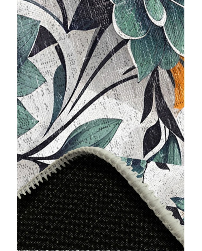 Bunch Desenli Pamuk Tabanlı Yıkanabilen Kaymaz Antibakteriyel Şönil Salon Halısı