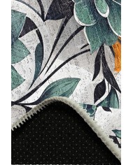 Bunch Desenli Pamuk Tabanlı Yıkanabilen Kaymaz Antibakteriyel Şönil Salon Halısı