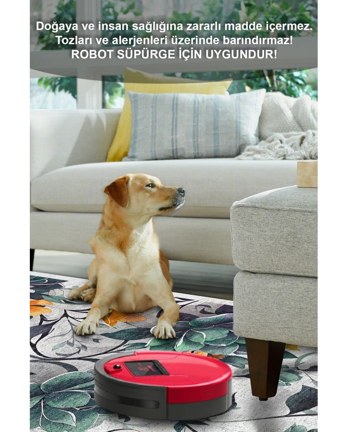 Bunch Desenli Pamuk Tabanlı Yıkanabilen Kaymaz Antibakteriyel Şönil Salon Halısı