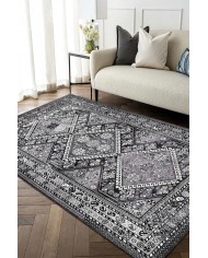 Cadie Desenli Pamuk Tabanlı Yıkanabilen Kaymaz Antibakteriyel Şönil Salon Halısı