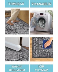 Cadie Desenli Pamuk Tabanlı Yıkanabilen Kaymaz Antibakteriyel Şönil Salon Halısı