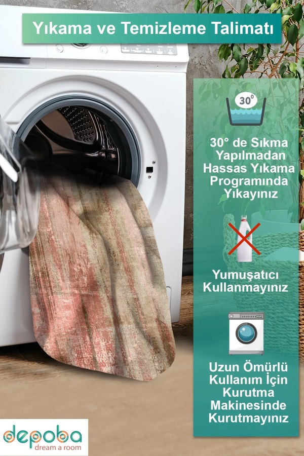 Matisse Kadife Yıkanabilir Kaymaz Pamuk Tabanlı Antibakteriyel Salon Halısı