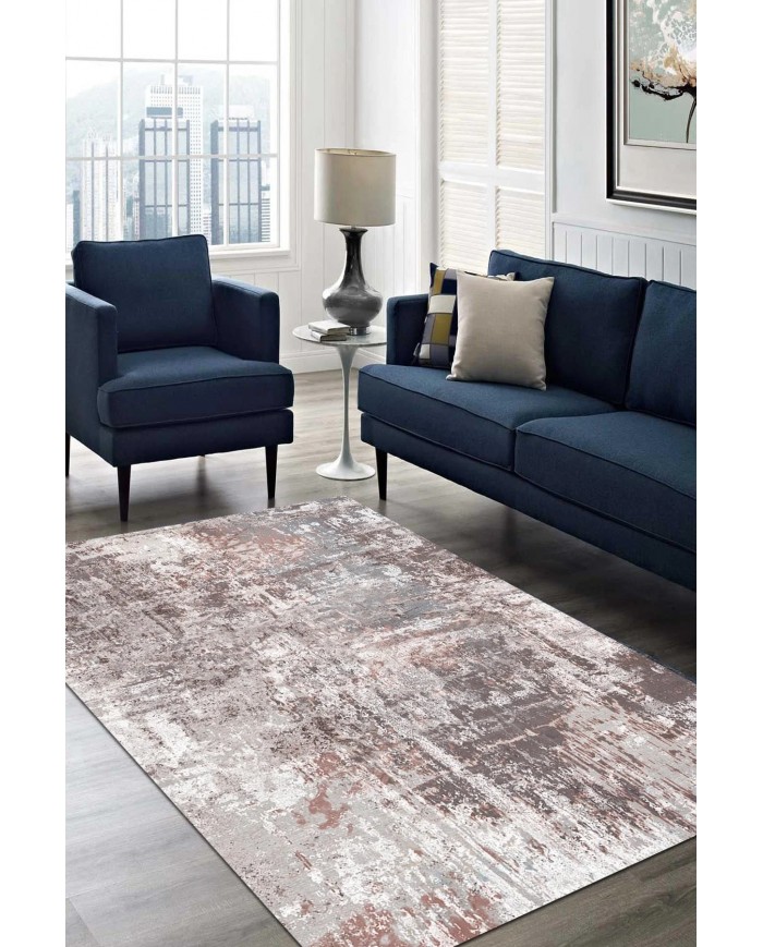 Carning Lora Desenli Pamuk Tabanlı Yıkanabilen Kaymaz Antibakteriyel Şönil Salon Halısı