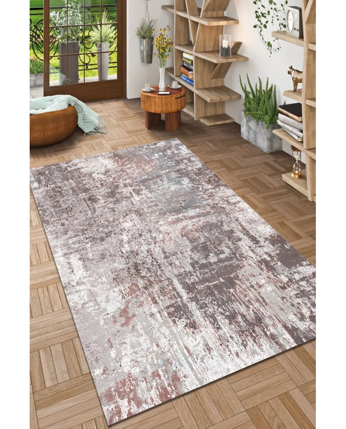 Carning Lora Desenli Pamuk Tabanlı Yıkanabilen Kaymaz Antibakteriyel Şönil Salon Halısı