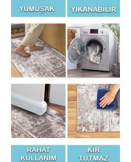Carning Lora Desenli Pamuk Tabanlı Yıkanabilen Kaymaz Antibakteriyel Şönil Salon Halısı