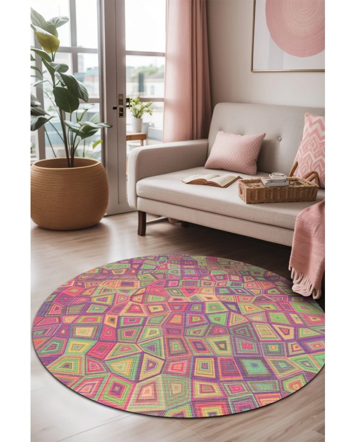 Cava Pamuk Tabanlı Yıkanabilen Kaymaz Antibakteriyel Şönil Yuvarlak Halı