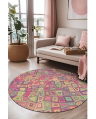 Cava Pamuk Tabanlı Yıkanabilen Kaymaz Antibakteriyel Şönil Yuvarlak Halı