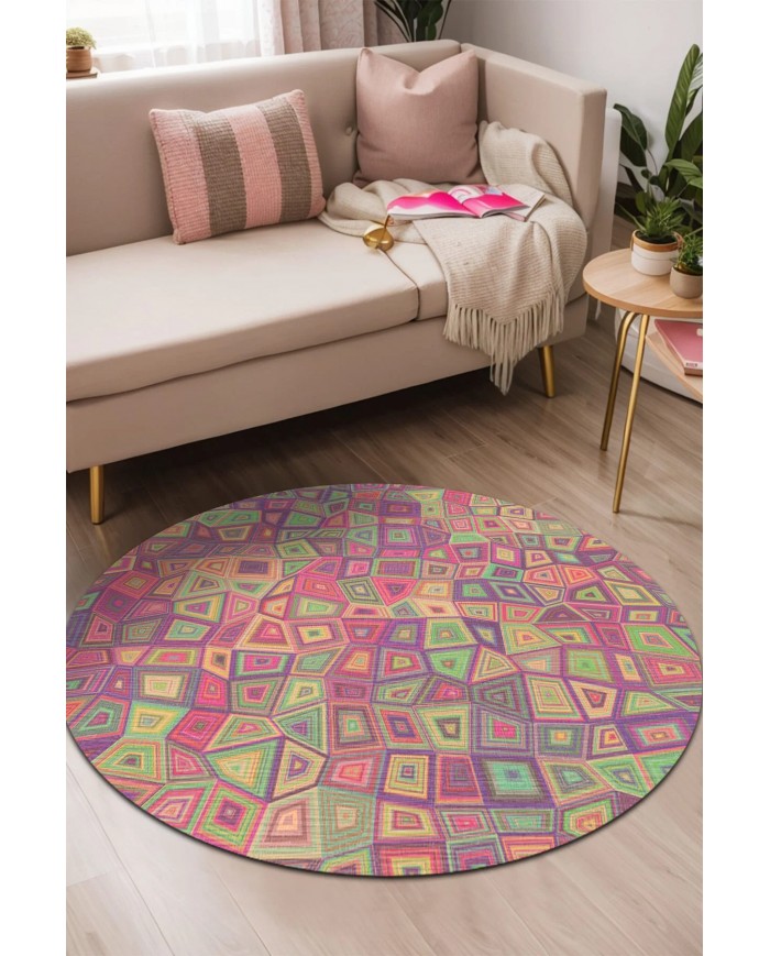 Cava Pamuk Tabanlı Yıkanabilen Kaymaz Antibakteriyel Şönil Yuvarlak Halı