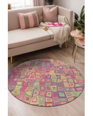 Cava Pamuk Tabanlı Yıkanabilen Kaymaz Antibakteriyel Şönil Yuvarlak Halı