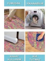 Cava Pamuk Tabanlı Yıkanabilen Kaymaz Antibakteriyel Şönil Yuvarlak Halı