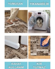 Chana Desenli Pamuk Tabanlı Yıkanabilen Kaymaz Antibakteriyel Şönil Salon Halısı