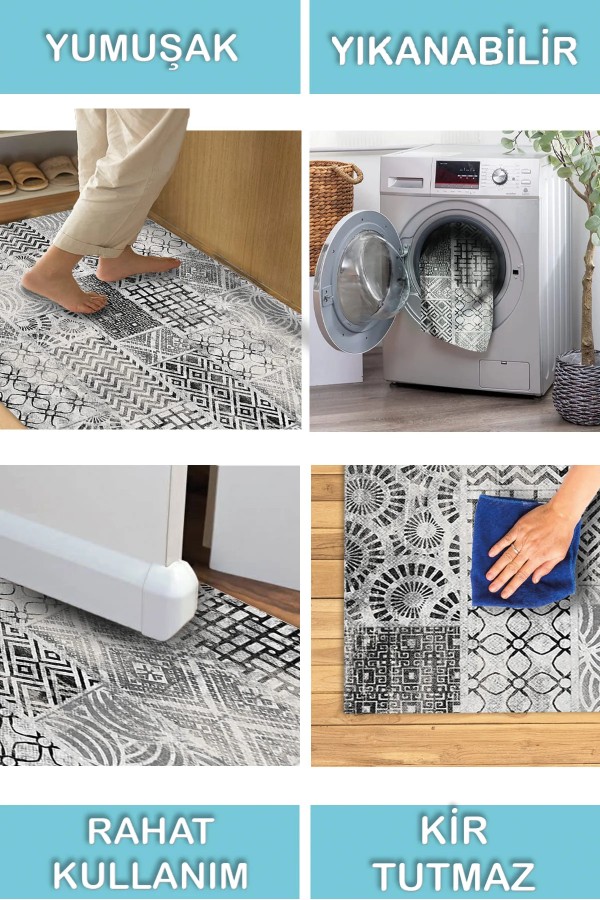 Chaz Desenli Pamuk Tabanlı Yıkanabilen Kaymaz Antibakteriyel Şönil Salon Halısı