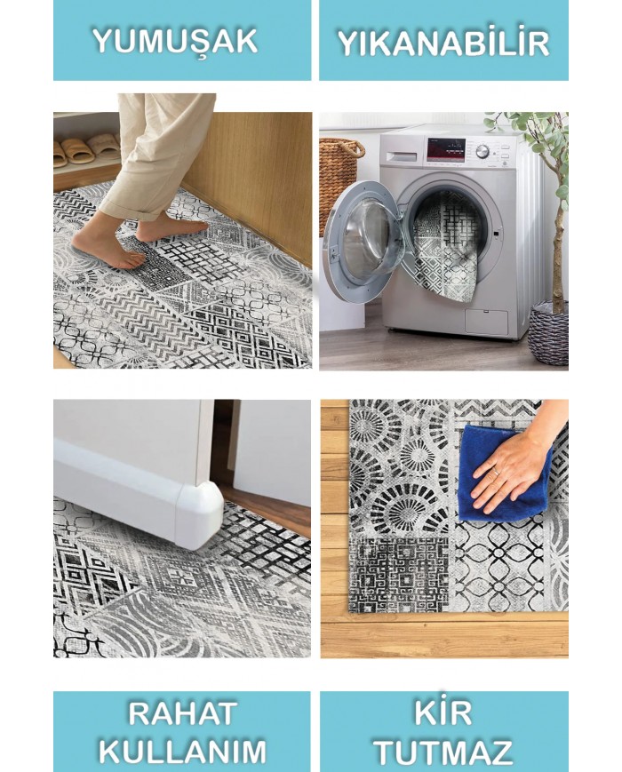 Chaz Desenli Pamuk Tabanlı Yıkanabilen Kaymaz Antibakteriyel Şönil Salon Halısı