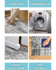 Chaz Desenli Pamuk Tabanlı Yıkanabilen Kaymaz Antibakteriyel Şönil Salon Halısı