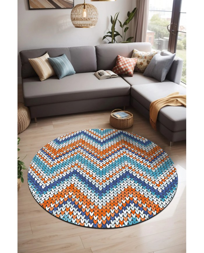 Colen Pamuk Tabanlı Yıkanabilen Kaymaz Antibakteriyel Şönil Yuvarlak Halı