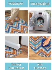 Colen Pamuk Tabanlı Yıkanabilen Kaymaz Antibakteriyel Şönil Yuvarlak Halı